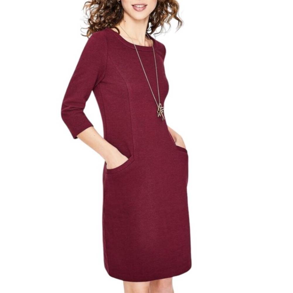 Boden Ottoman Ribbed Dress 3/4 Sleeves Pockets Womens Size 12R